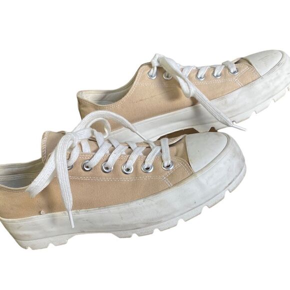 Sincerely Jules tan canvas sneakers with white rubber lug sole size 9 - Picture 2 of 9